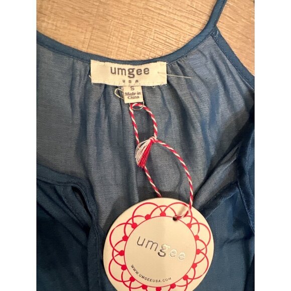 Umgee Blue Tencel Cold Shoulder Ruffle Hem Tunic Top Small new - Picture 4 of 7